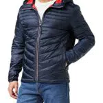 Jack & Jones Jjehero Puffer Hood Sn Chaqueta, Azul Marino. Detalles: Cremallera de Contraste