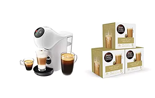 Krups Genio S Basic KP2401 - Cafetera blanca de cápsulas + Nescafé DOLCE GUSTO CAFÉ CON LECHE DELICATO - Pack De 3 x 16 cápsulas - Total: 48 Cápsulas