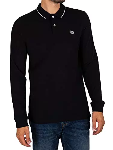Lee Polo de Manga Larga Camiseta, Color Negro, M para Hombre