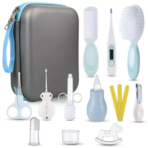 Lictin Set para Cuidado del Bebé -15 Piezas Kit de Aseo para Bebés con Cuchara de Oreja con LED Cepillo de Pelo y Peine