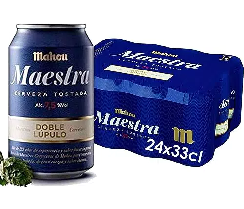 Mahou Maestra Doble Lúpulo, Cerveza Lager Tostada, Sabor Intenso y Espuma Cremosa