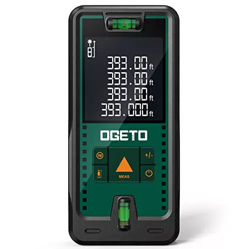 Medidor Láser 120M, OGETO Medidor de Distancia Láser IP54 Herramienta de Medición Digital Portátil Telémetro con Niveles de Burbuja y Gran Pantalla LCD Retroiluminada