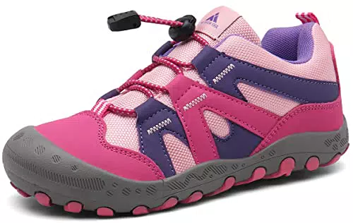 Mishansha Zapatillas de Senderismo Niña Trekking Zapatos Niños Zapatos para Camina Ligero Zapatillas de Malla Resistentes Running Cordones Elásticos Rojo 24