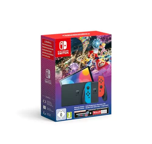 Nintendo Switch Modelo OLED Azul Neón/Rojo Neón + Mario Kart 8 + 3 meses NSO