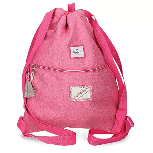 Pepe Jeans Luna Mochila Saco Con Cremallera Rosa 35x46 cms Poliéster