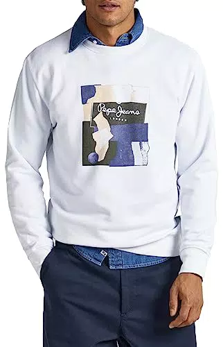 Pepe Jeans Oldwive Crew Sweatshirt, Blanco, XL para Hombre