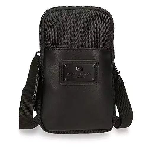 Pepe Jeans Soho Bandolera Porta Móvil Negro 10, 5x18x2 cms Poliéster y PU