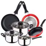 San Ignacio PK2356 Batería de cocina 5 piezas acero inoxidable y set 3pcs sartenes rojo