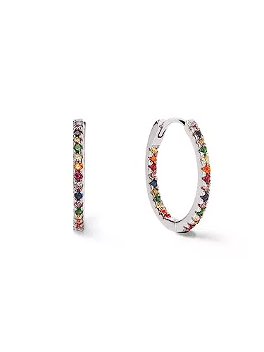 SINGULARU - Pendientes Gleam Colors - Pendiente en Plata de Ley Acabado en Baño en Rodio y Circonitas Multicolor - Pendientes Cierre Congo - Joyas Para Mujer