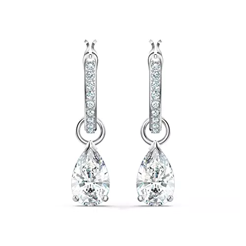 Swarovski Pendientes Attract, Talla Pera, Blanco, Baño de Rodio