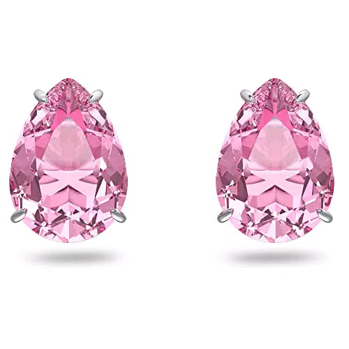 Swarovski Pendientes de Botón Gema para Mujer, Cristal Rosa de Talla Pera