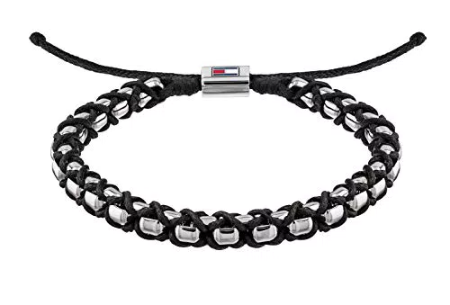 Tommy Hilfiger Jewelry Pulsera para Hombre de cordón y acero Negro - 2790182