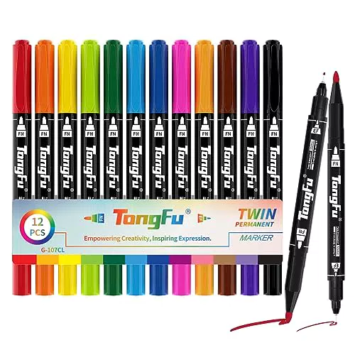 TongFu 12 Colores Rotuladores Lettering, Colores Vivos Lettering Brush Pen Kit Doble Punta