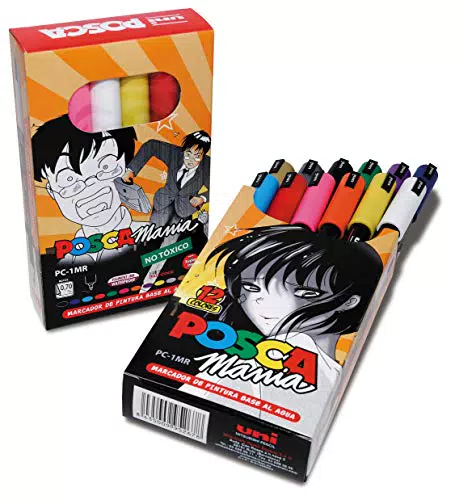 Uni Posca Set PC-1MR - Pack de 12 rotuladores, Punta fina