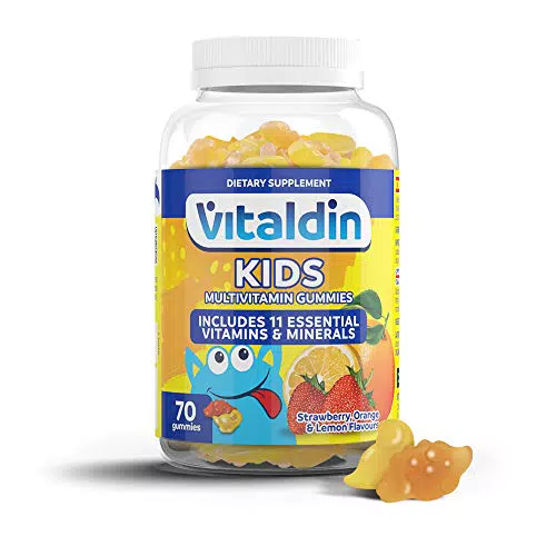 VITALDIN Multivitaminas Kids gummies - Complemento Alimenticio para Niños con 11 Vitaminas & Minerales - 70 gominolas ; sabor a Frutas - Vitalidad & Inmunidad - Sin Gluten 140 g