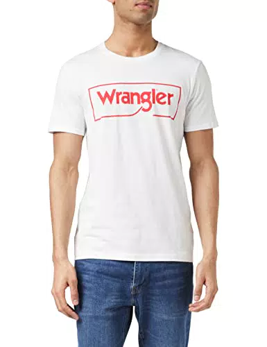 Wrangler Frame Logo tee Camiseta, Blanco, XL para Hombre