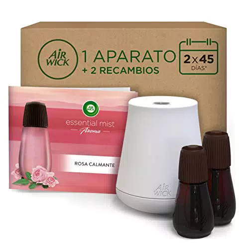 Air Wick Essential Mist Aparato y Recambios de Ambientador Difusor de Aceites Esenciales para Casa con aroma a Rosa
