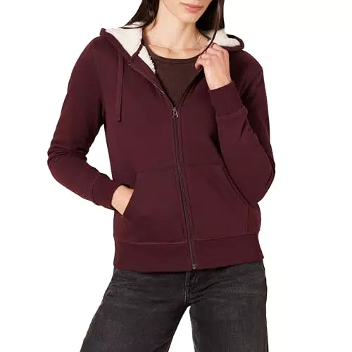 Amazon Essentials Chaqueta en felpa y forro de borreguillo con capucha y cremallera completa Mujer
