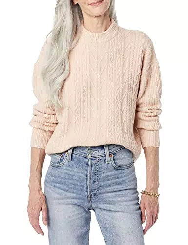 Amazon Essentials Jersey Moderno de Cuello Redondo y Punto Trenzado Suave Al Tacto Mujer