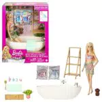 Barbie Bienestar Muñeca rubia con bañera, confeti que cambia de color el agua y accesorios de baño