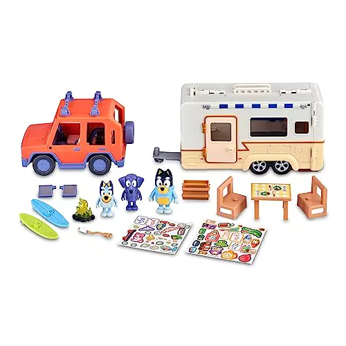 Bluey - Set Family Cruiser + Campervan, Playset Conjunto de Coche de la Familia Caravana de Vacaciones