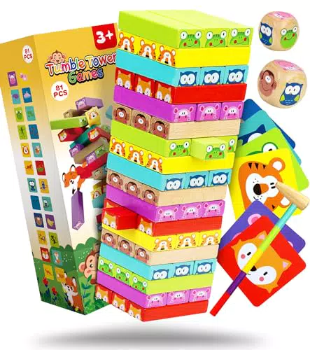 COOJOMMY Torre de Bloques de Madera Juguetes Niños 3 Años