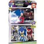 Educa - Sonic Prime Neon, Set de 2 puzzles con 100 piezas que brillan en la oscuridad. Medida aproximada una vez montado: 40 x 28 cm. Compuesto por grandes piezas. +6 años