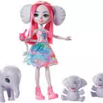 Enchantimals Sunny Savanna Muñeca Esmeralda Elephant con familia de elefantes mascota de juguete
