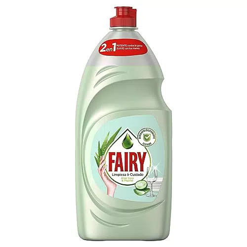 Fairy Limpieza y Cuidado aloe vera y pepino, lavavajillas líquido con protección de la dermis beneficia la piel y combate la grasa