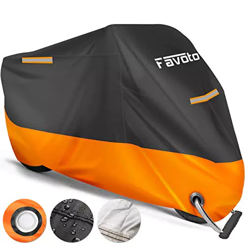 Favoto Funda para Moto Cubierta de Moto 210D Impermeable Protectora con Banda Reflectante a Prueba de Sol Lluvia Polvo Viento Nieve Excremento de Pájaro al Aire Libre
