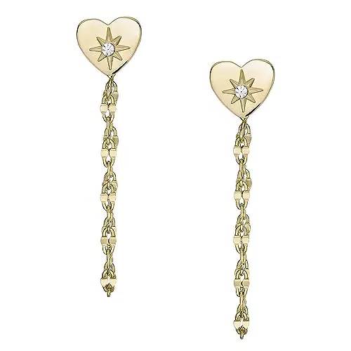 Fossil Pendientes para mujer, acero dorado, largo: 50 mm