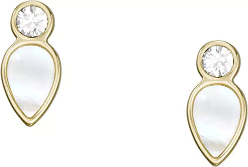 Fossil Pendientes Para Mujer, Longitud: 11.3mm, Anchura: 5.4mm Pendientes De Oro Madreperla