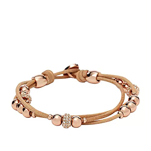 Fossil Pulsera Para Mujer, 19 Cm Beige, Marrón, Oro Rosa Base De Metal