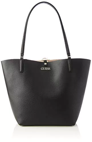 Guess Alby Toggle Tote, Bolsos Satchel para Mujer, Negro/Piedra
