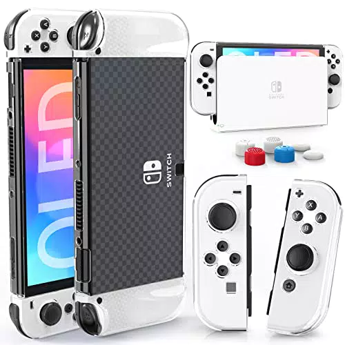 HEYSTOP Carcasa Switch OLED Dockable, Funda Protectora de TPU para Nintendo Switch OLED Modelo con 6 Agarres para el Pulgar