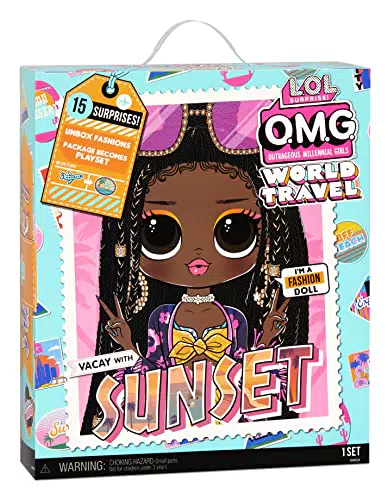 L.O.L. Surprise! LOL Surprise OMG World Travel Muñeca de Moda Sunset - con 15 sorpresas Que Incluyen Vestido