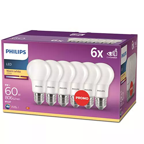 Philips - Bombilla LED 60W, E27, luz blanca cálida