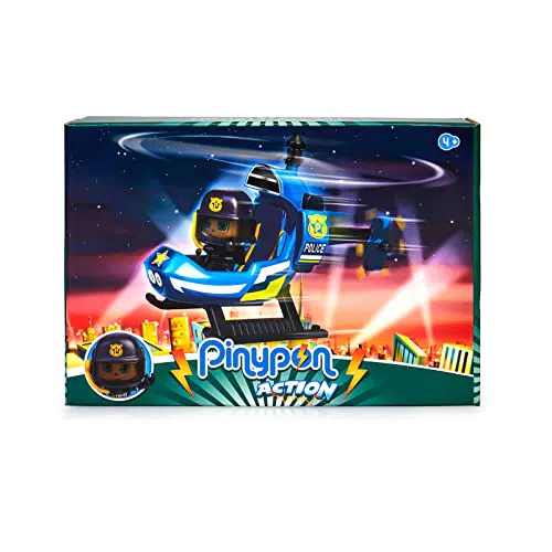Pinypon Action - Mini Helicóptero de Policía, set de juguete de acción complementa la comisaría