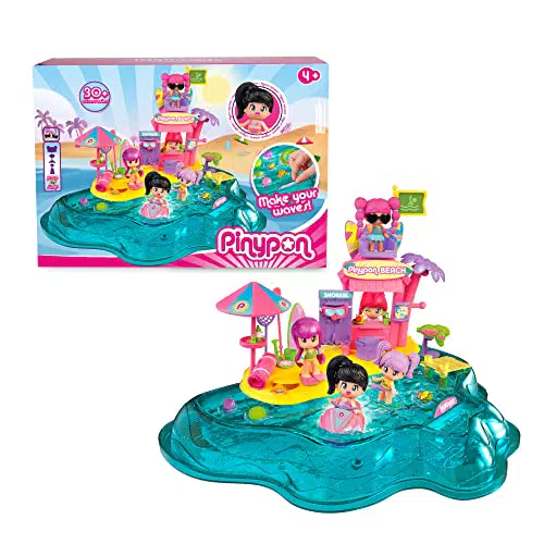Pinypon - Beach, Playset de juego de playa con accesorios para deporte como surf y animalitos