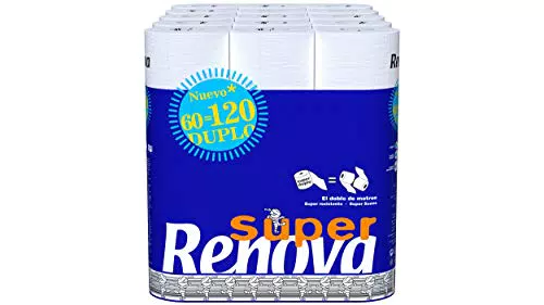 Renova Papel Higiénico Super Duplo, 60 Rollos Dobles equivalentes a 120 Rollos Estándar