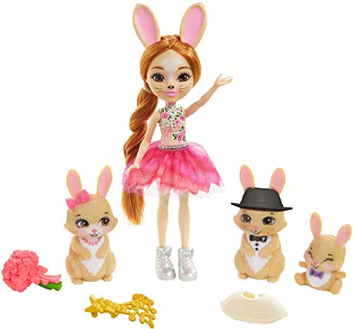 Royal Enchantimals Muñeca con familia de conejos mascota de juguete vestidos de boda