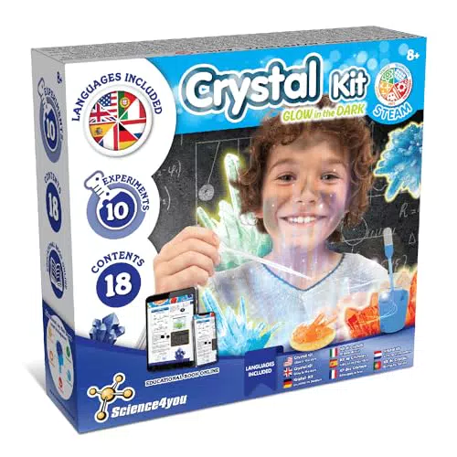 Science4you Fabrica de Cristales para Niños +8 Años - Laboratorio de Ciencia con 8 Experimentos