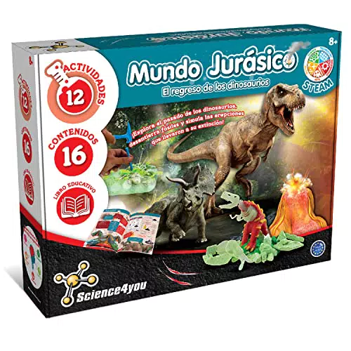 Science4you - Mundo Jurasico para Niños - Juego Paleontologia con 12 Experimentos: Kit Excavacion con Fosiles de Dinosaurios y Volcán para Niños