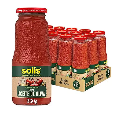 SOLÍS Tomate Frito con Aceite de Oliva Frasco Cristal - Pack de 15 x 360g - Tomate sin gluten