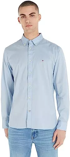 Tommy Hilfiger Hombre Camisa Core Flex Manga Larga, Azul