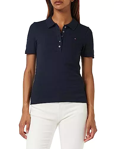 Tommy Hilfiger Mujer Polo de Manga Corta 1985 Slim Pique Slim Fit