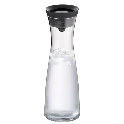 WMF - Botella de agua de cristal con tapa negra y colador