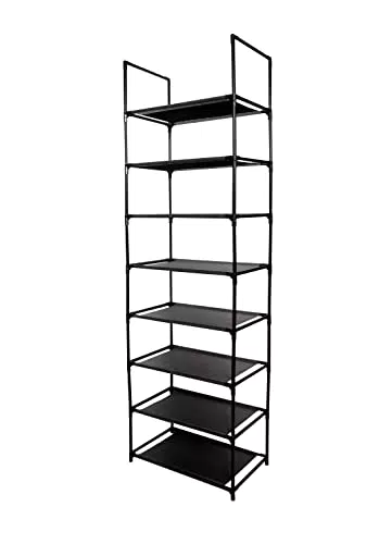 Zapatero Metálico de 8 Baldas Organiza tus Zapatos con Estilo y Eficiencia Estantes de Tela Capacidad para 16-20 Pares Diseño Abierto y Estrecho Estructura Robusta de Metal Dimensiones 46x28x145 cm