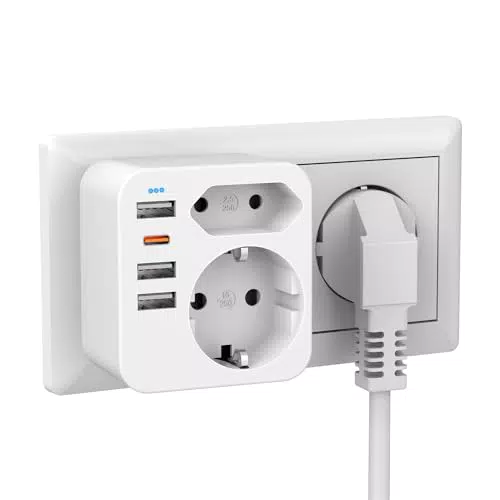 6 en 1 Ladron con Multiples Enchufes USB, 3 Puertos USB y 1 Tipo C