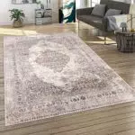 Alfombra Pelo Corto Salon Moderna Motivo Oriental Ornament con Ribete Mandala